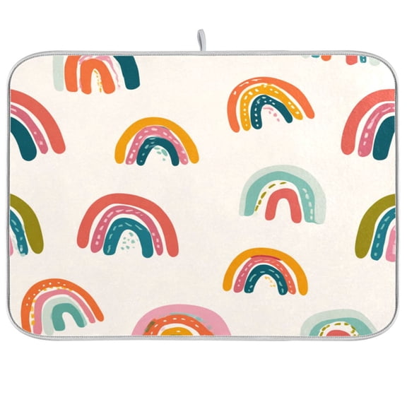 Kitchen Drying Mat Kitchen Drying Pad 16x18In Drying Dish Mat Dish Drying Mats Kitchen Countertop Multi-Function Drain Drying Mat Colorful Cartoon Rainbow Pattern