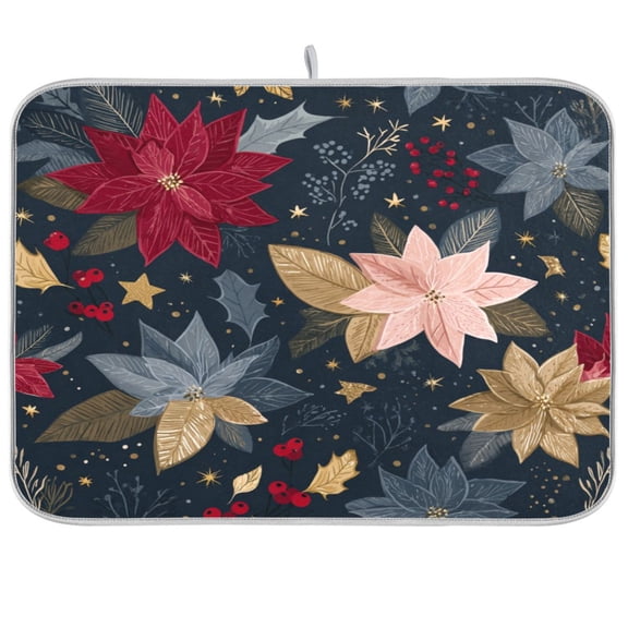 Kitchen Drying Mat Kitchen Drying Pad 16x18In Drying Dish Mat Dish Drying Mats Kitchen Countertop Multi-Function Drain Drying Mat Colorful Christmas Flowers