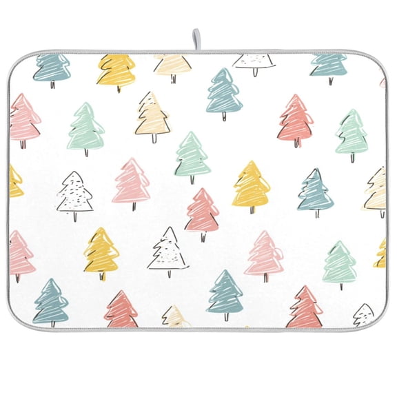 Kitchen Drying Mat Kitchen Drying Pad 16x18In Drying Dish Mat Dish Drying Mats Kitchen Countertop Multi-Function Drain Drying Mat Colorful Christmas Tree Beautiful