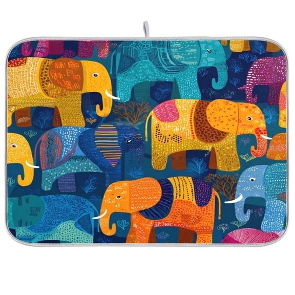 Kitchen Drying Mat Kitchen Drying Pad 16x18In Drying Dish Mat Dish Drying Mats Kitchen Countertop Multi-Function Drain Drying Mat Colorful Elephant Cartoon
