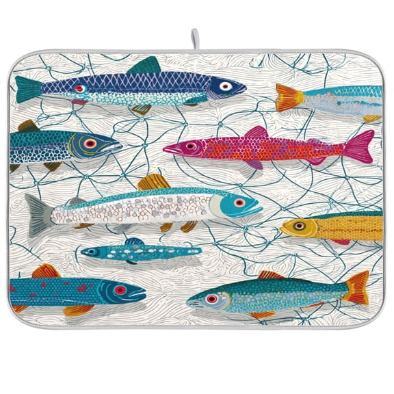Kitchen Drying Mat Kitchen Drying Pad 16x18In Drying Dish Mat Dish Drying Mats Kitchen Countertop Multi-Function Drain Drying Mat Colorful Fish Seamless