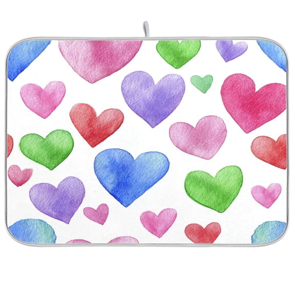 Kitchen Drying Mat Kitchen Drying Pad 16x18In Drying Dish Mat Dish Drying Mats Kitchen Countertop Multi-Function Drain Drying Mat Colorful Heart Pattern