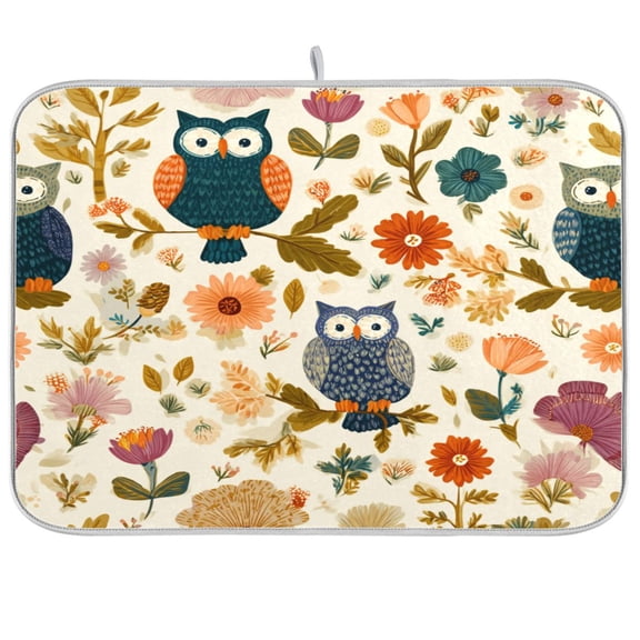 Kitchen Drying Mat Kitchen Drying Pad 16x18In Drying Dish Mat Dish Drying Mats Kitchen Countertop Multi-Function Drain Drying Mat Colorful Owls