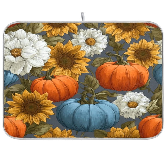 Kitchen Drying Mat Kitchen Drying Pad 16x18In Drying Dish Mat Dish Drying Mats Kitchen Countertop Multi-Function Drain Drying Mat Colorful Pumpkin