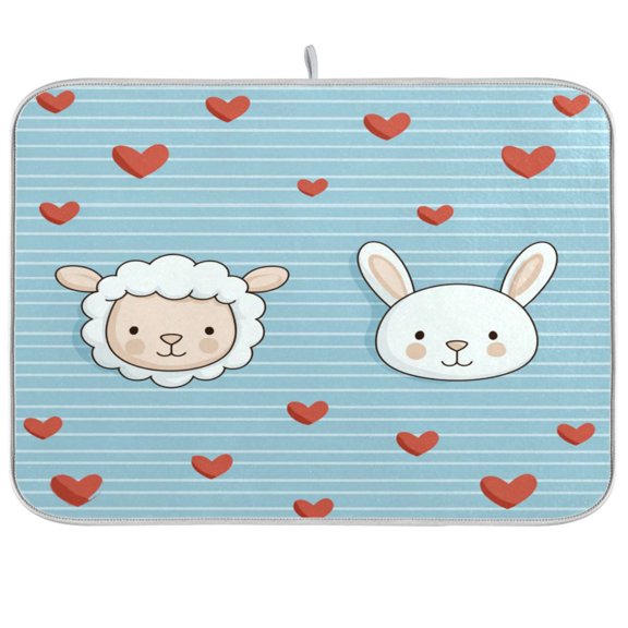 Kitchen Drying Mat Kitchen Drying Pad 16x18In Drying Dish Mat Dish Drying Mats Kitchen Countertop Multi-Function Drain Drying Mat Colorful Sheep Bunny Faces