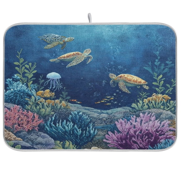 Kitchen Drying Mat Kitchen Drying Pad 16x18In Drying Dish Mat Dish Drying Mats Kitchen Countertop Multi-Function Drain Drying Mat Coral Reef Turtle