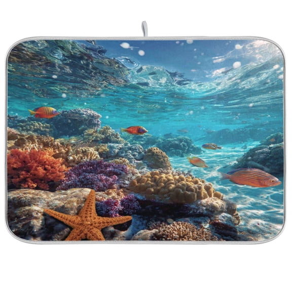 Kitchen Drying Mat Kitchen Drying Pad 16x18In Drying Dish Mat Dish Drying Mats Kitchen Countertop Multi-Function Drain Drying Mat Coral Reef