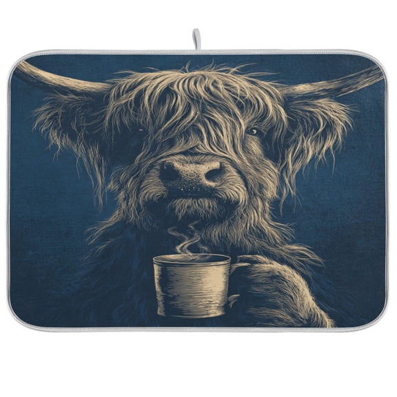 Kitchen Drying Mat Kitchen Drying Pad 16x18In Drying Dish Mat Dish Drying Mats Kitchen Countertop Multi-Function Drain Drying Mat Cow Drinking Coffee