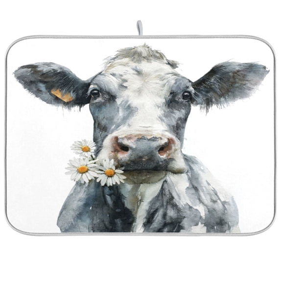 Kitchen Drying Mat Kitchen Drying Pad 16x18In Drying Dish Mat Dish Drying Mats Kitchen Countertop Multi-Function Drain Drying Mat Cow with Daisies