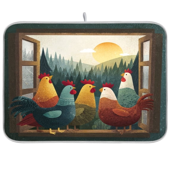 Kitchen Drying Mat Kitchen Drying Pad 16x18In Drying Dish Mat Dish Drying Mats Kitchen Countertop Multi-Function Drain Drying Mat Cozy Chicken Window