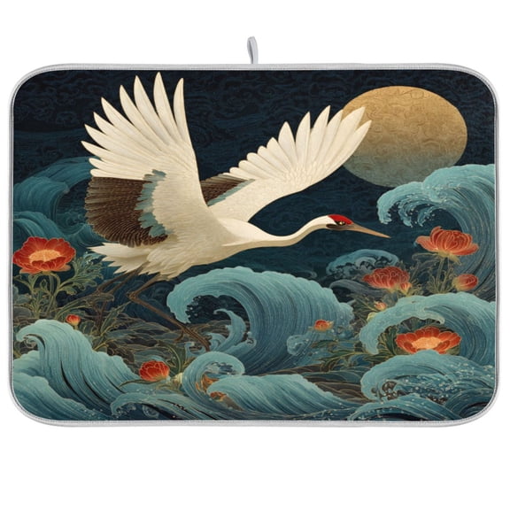 Kitchen Drying Mat Kitchen Drying Pad 16x18In Drying Dish Mat Dish Drying Mats Kitchen Countertop Multi-Function Drain Drying Mat Crane Sea Waves