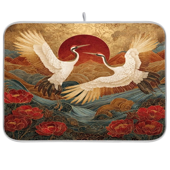 Kitchen Drying Mat Kitchen Drying Pad 16x18In Drying Dish Mat Dish Drying Mats Kitchen Countertop Multi-Function Drain Drying Mat Cranes Soaring Sunset