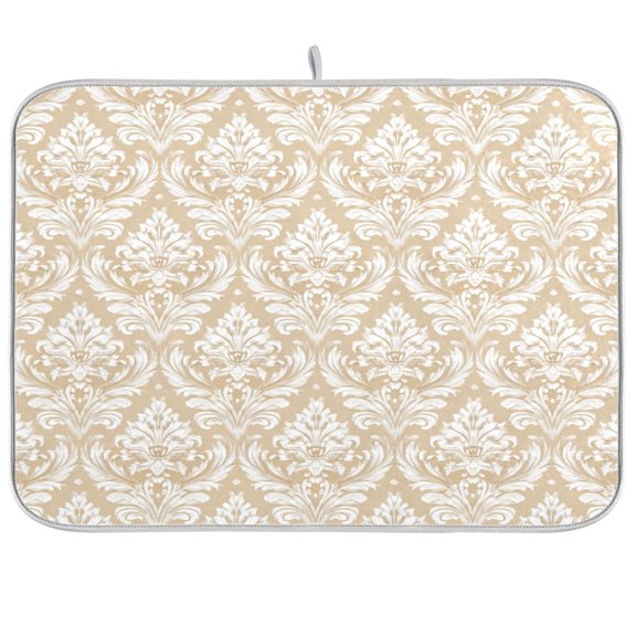 Kitchen Drying Mat Kitchen Drying Pad 16x18In Drying Dish Mat Dish Drying Mats Kitchen Countertop Multi-Function Drain Drying Mat Cream Damask Timeless Motif