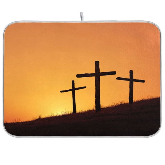 Kitchen Drying Mat Kitchen Drying Pad 16x18In Drying Dish Mat Dish Drying Mats Kitchen Countertop Multi-Function Drain Drying Mat Crosses on Hill