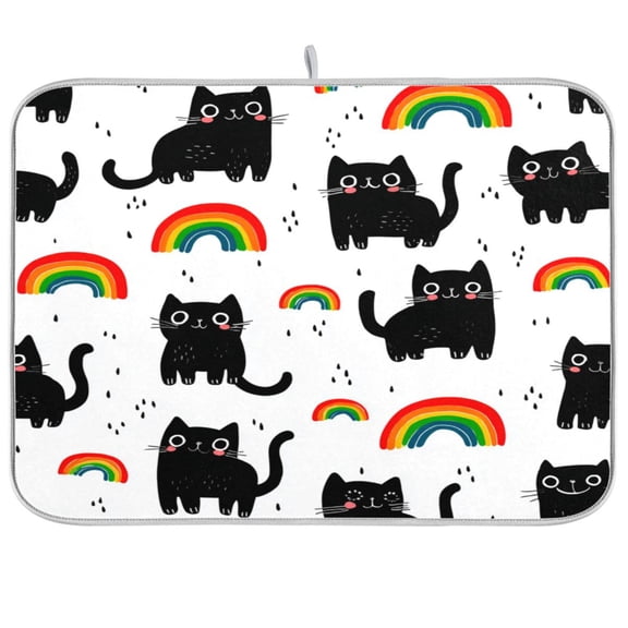 Kitchen Drying Mat Kitchen Drying Pad 16x18In Drying Dish Mat Dish Drying Mats Kitchen Countertop Multi-Function Drain Drying Mat Cute Black Cat Seamless