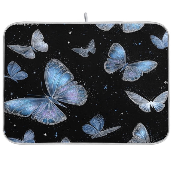 Kitchen Drying Mat Kitchen Drying Pad 16x18In Drying Dish Mat Dish Drying Mats Kitchen Countertop Multi-Function Drain Drying Mat Cute Blue Butterflysnowflakes