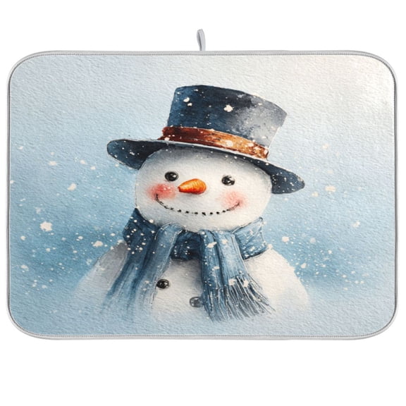 Kitchen Drying Mat Kitchen Drying Pad 16x18In Drying Dish Mat Dish Drying Mats Kitchen Countertop Multi-Function Drain Drying Mat Cute Blue Snowman