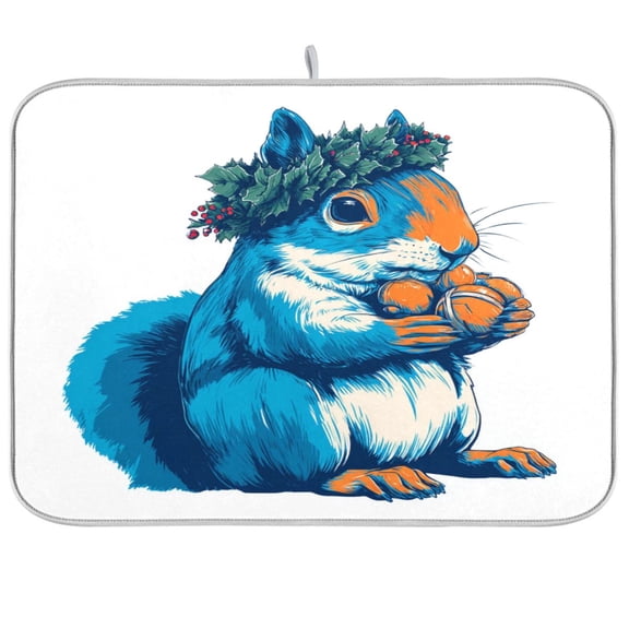 Kitchen Drying Mat Kitchen Drying Pad 16x18In Drying Dish Mat Dish Drying Mats Kitchen Countertop Multi-Function Drain Drying Mat Cute Blue Squirrel