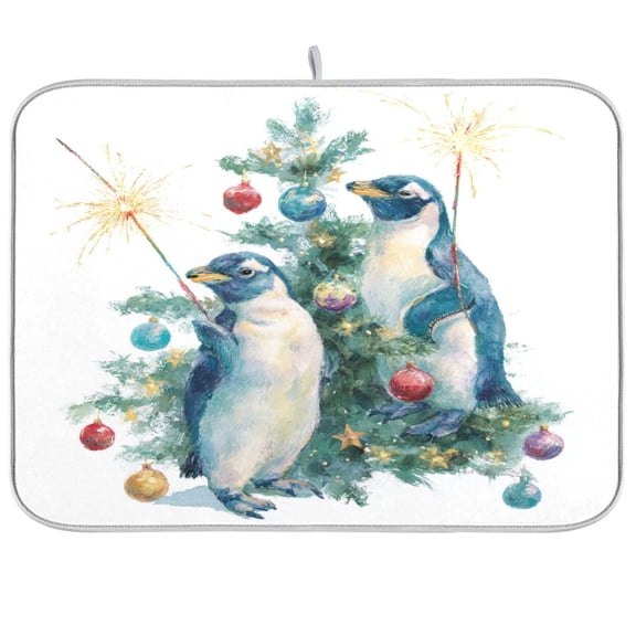 Kitchen Drying Mat Kitchen Drying Pad 16x18In Drying Dish Mat Dish Drying Mats Kitchen Countertop Multi-Function Drain Drying Mat Cute Christmas Penguins