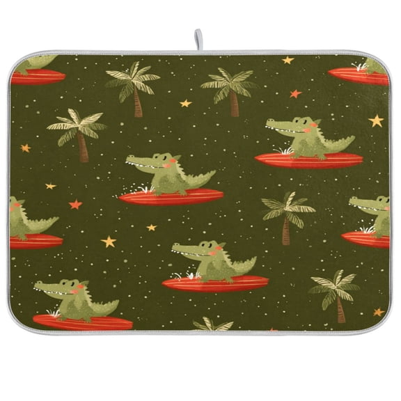 Kitchen Drying Mat Kitchen Drying Pad 16x18In Drying Dish Mat Dish Drying Mats Kitchen Countertop Multi-Function Drain Drying Mat Cute Crocodile Seamless