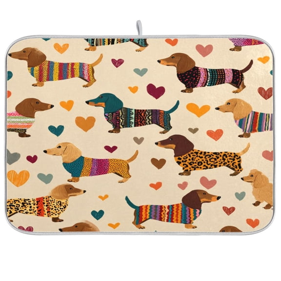 Kitchen Drying Mat Kitchen Drying Pad 16x18In Drying Dish Mat Dish Drying Mats Kitchen Countertop Multi-Function Drain Drying Mat Cute Dachshund
