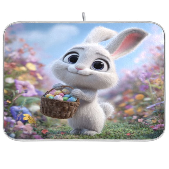 Kitchen Drying Mat Kitchen Drying Pad 16x18In Drying Dish Mat Dish Drying Mats Kitchen Countertop Multi-Function Drain Drying Mat Cute Easter White Rabbit