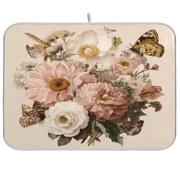 Kitchen Drying Mat Kitchen Drying Pad 16x18In Drying Dish Mat Dish Drying Mats Kitchen Countertop Multi-Function Drain Drying Mat Cute Flowers and Butterflies