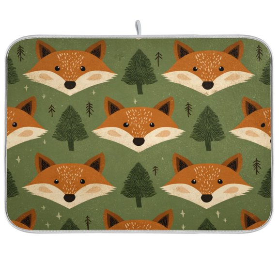 Kitchen Drying Mat Kitchen Drying Pad 16x18In Drying Dish Mat Dish Drying Mats Kitchen Countertop Multi-Function Drain Drying Mat Cute Foxes Orange Forest