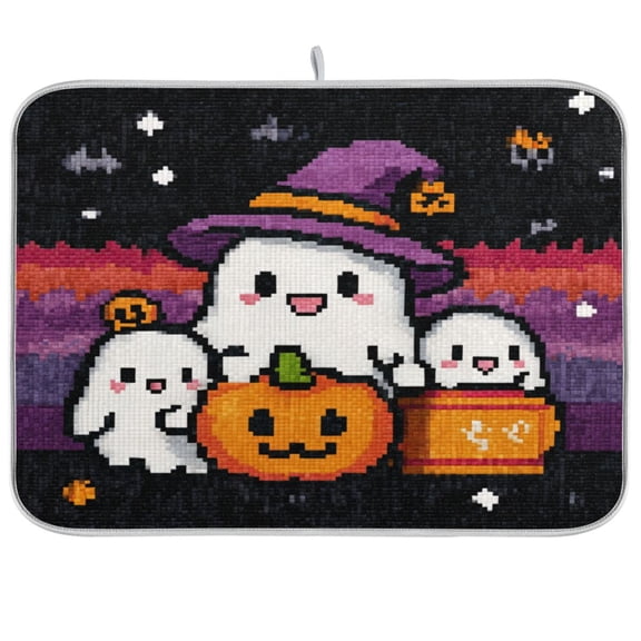 Kitchen Drying Mat Kitchen Drying Pad 16x18In Drying Dish Mat Dish Drying Mats Kitchen Countertop Multi-Function Drain Drying Mat Cute Ghosts