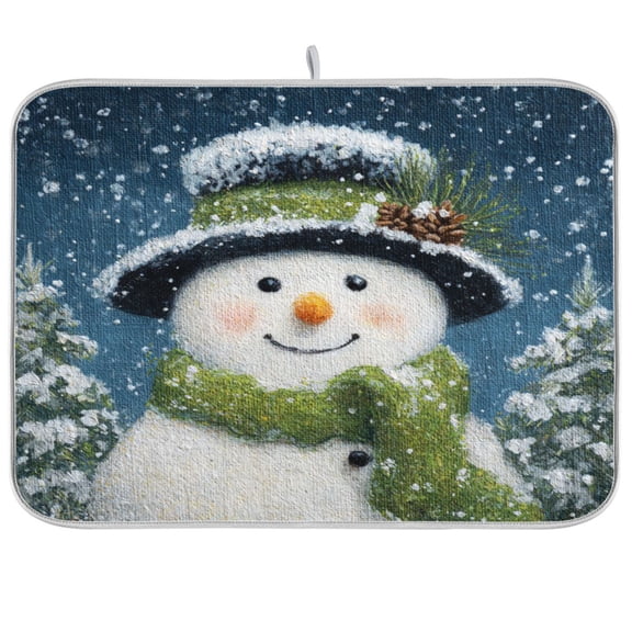 Kitchen Drying Mat Kitchen Drying Pad 16x18In Drying Dish Mat Dish Drying Mats Kitchen Countertop Multi-Function Drain Drying Mat Cute Green Christmas Snowman