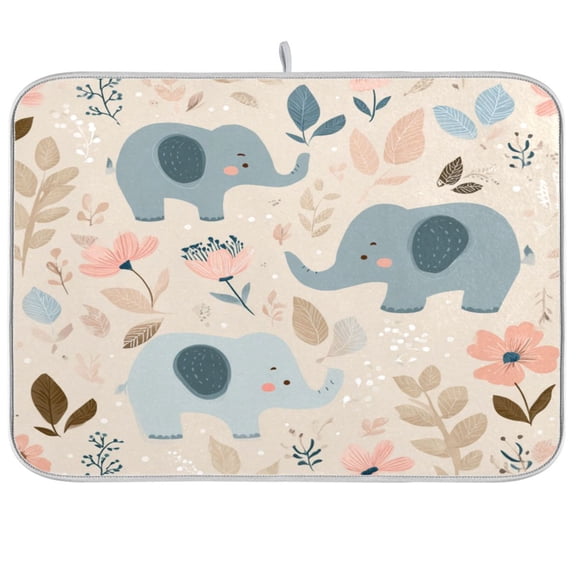 Kitchen Drying Mat Kitchen Drying Pad 16x18In Drying Dish Mat Dish Drying Mats Kitchen Countertop Multi-Function Drain Drying Mat Cute Little Elephant