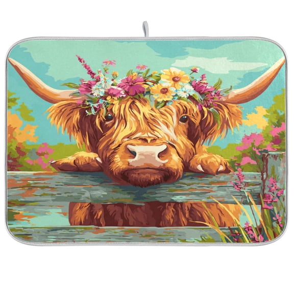 Kitchen Drying Mat Kitchen Drying Pad 16x18In Drying Dish Mat Dish Drying Mats Kitchen Countertop Multi-Function Drain Drying Mat Cute Little Yellow Calf