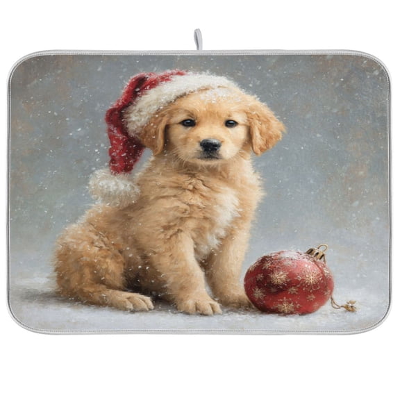 Kitchen Drying Mat Kitchen Drying Pad 16x18In Drying Dish Mat Dish Drying Mats Kitchen Countertop Multi-Function Drain Drying Mat Cute Orange Christmas Dog