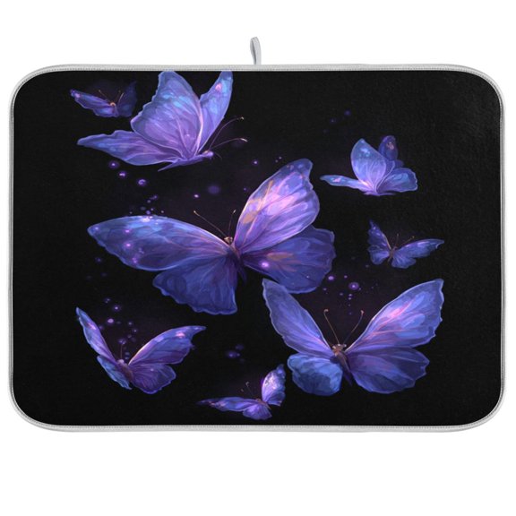 Kitchen Drying Mat Kitchen Drying Pad 16x18In Drying Dish Mat Dish Drying Mats Kitchen Countertop Multi-Function Drain Drying Mat Cute Purple Butterfly Cartoon
