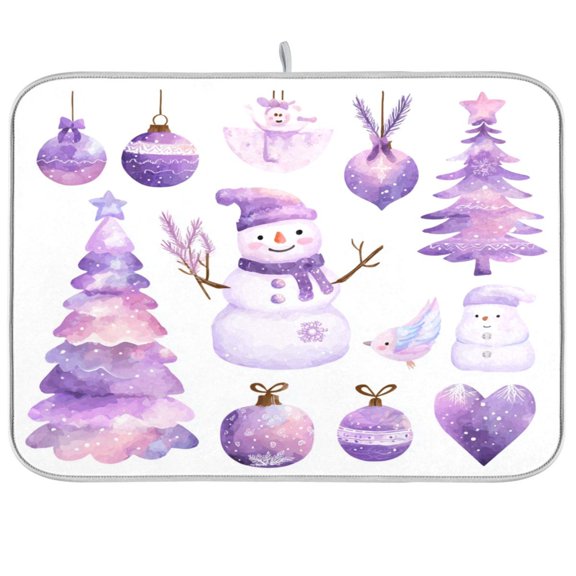 Kitchen Drying Mat Kitchen Drying Pad 16x18In Drying Dish Mat Dish Drying Mats Kitchen Countertop Multi-Function Drain Drying Mat Cute Purple Christmas Snowman
