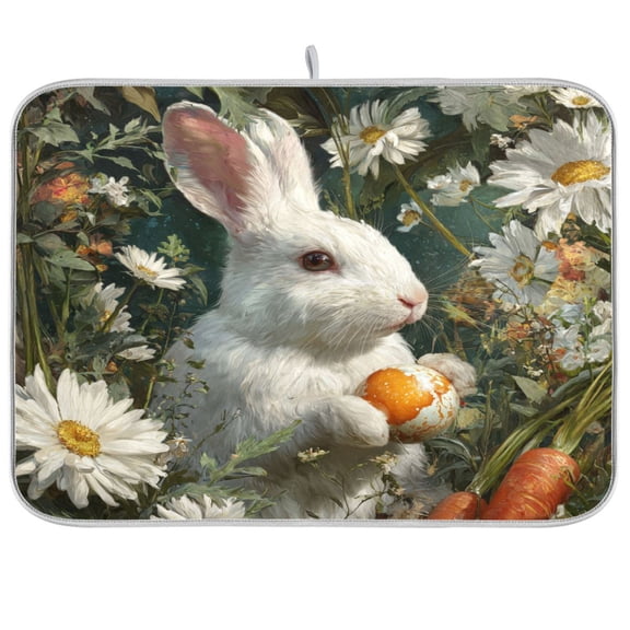 Kitchen Drying Mat Kitchen Drying Pad 16x18In Drying Dish Mat Dish Drying Mats Kitchen Countertop Multi-Function Drain Drying Mat Cute Rabbit Easter