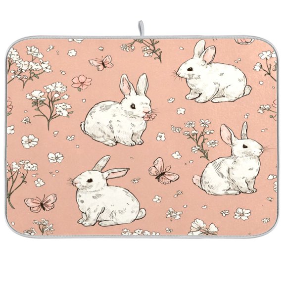 Kitchen Drying Mat Kitchen Drying Pad 16x18In Drying Dish Mat Dish Drying Mats Kitchen Countertop Multi-Function Drain Drying Mat Cute Rabbit Seamless Print