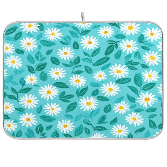 Kitchen Drying Mat Kitchen Drying Pad 16x18In Drying Dish Mat Dish Drying Mats Kitchen Countertop Multi-Function Drain Drying Mat Cute Simple Daisy Pattern