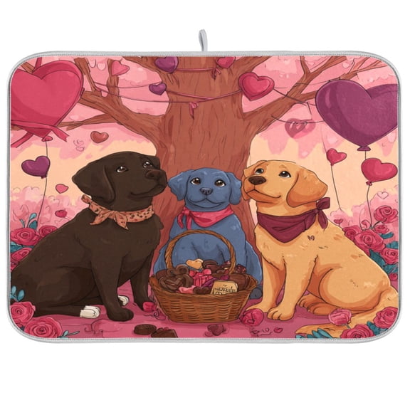 Kitchen Drying Mat Kitchen Drying Pad 16x18In Drying Dish Mat Dish Drying Mats Kitchen Countertop Multi-Function Drain Drying Mat Cute Valentine's Day Dogs