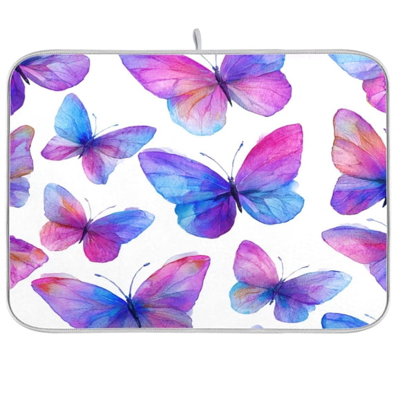 Kitchen Drying Mat Kitchen Drying Pad 16x18In Drying Dish Mat Dish Drying Mats Kitchen Countertop Multi-Function Drain Drying Mat Cute Watercolor Butterfly