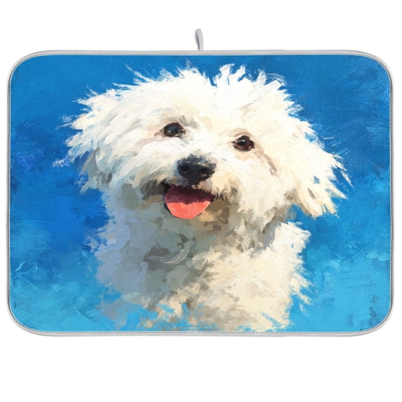 Kitchen Drying Mat Kitchen Drying Pad 16x18In Drying Dish Mat Dish Drying Mats Kitchen Countertop Multi-Function Drain Drying Mat Cute White Little Dog