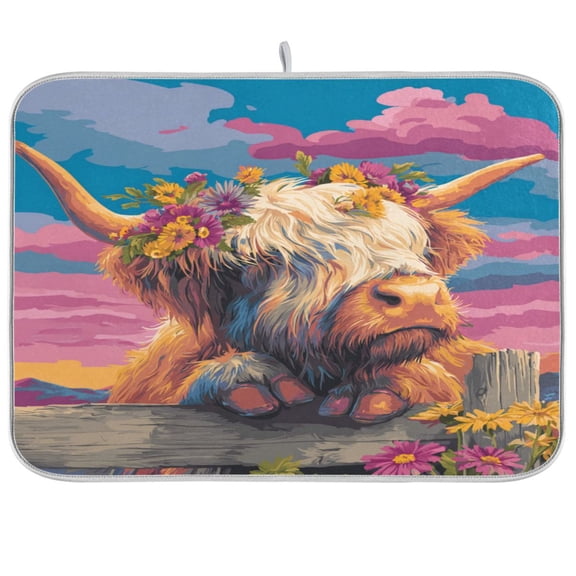 Kitchen Drying Mat Kitchen Drying Pad 16x18In Drying Dish Mat Dish Drying Mats Kitchen Countertop Multi-Function Drain Drying Mat Cute Yellow Cow