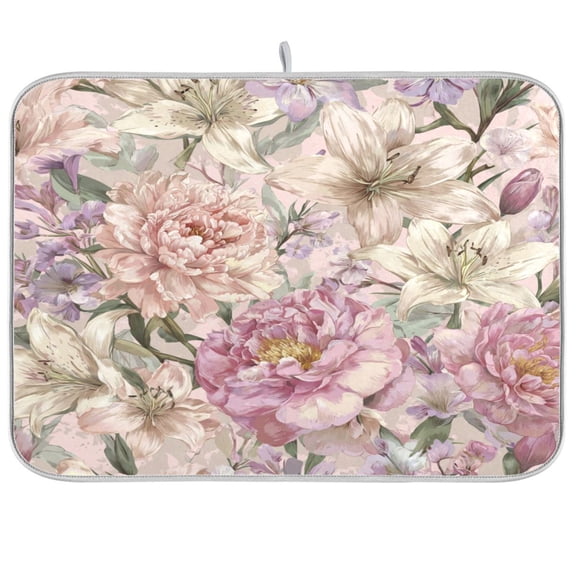 Kitchen Drying Mat Kitchen Drying Pad 16x18In Drying Dish Mat Dish Drying Mats Kitchen Countertop Multi-Function Drain Drying Mat Delicate Floral Pattern