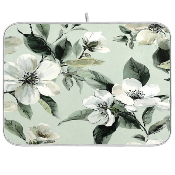 Kitchen Drying Mat Kitchen Drying Pad 16x18In Drying Dish Mat Dish Drying Mats Kitchen Countertop Multi-Function Drain Drying Mat Delicate White Flowers Pattern