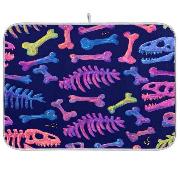 Kitchen Drying Mat Kitchen Drying Pad 16x18In Drying Dish Mat Dish Drying Mats Kitchen Countertop Multi-Function Drain Drying Mat Dinosaur Bones