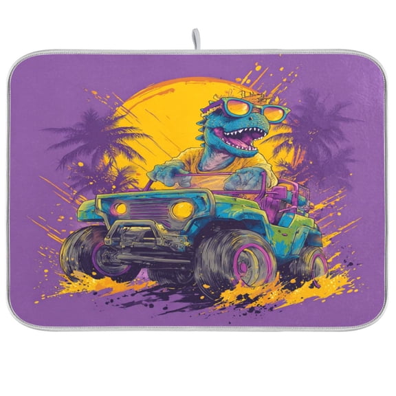 Kitchen Drying Mat Kitchen Drying Pad 16x18In Drying Dish Mat Dish Drying Mats Kitchen Countertop Multi-Function Drain Drying Mat Dinosaurs Driving Cars