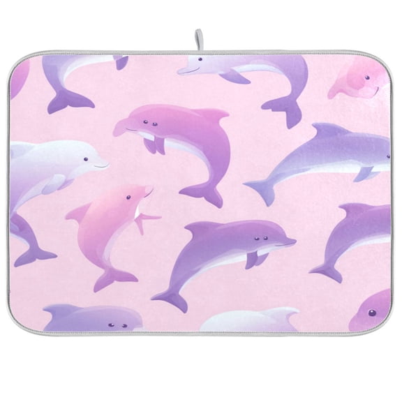 Kitchen Drying Mat Kitchen Drying Pad 16x18In Drying Dish Mat Dish Drying Mats Kitchen Countertop Multi-Function Drain Drying Mat Dolphin Pattern Pastel