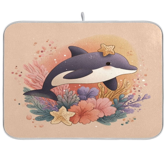 Kitchen Drying Mat Kitchen Drying Pad 16x18In Drying Dish Mat Dish Drying Mats Kitchen Countertop Multi-Function Drain Drying Mat Dolphin