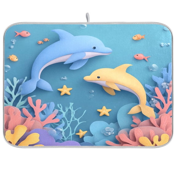 Kitchen Drying Mat Kitchen Drying Pad 16x18In Drying Dish Mat Dish Drying Mats Kitchen Countertop Multi-Function Drain Drying Mat Dolphins