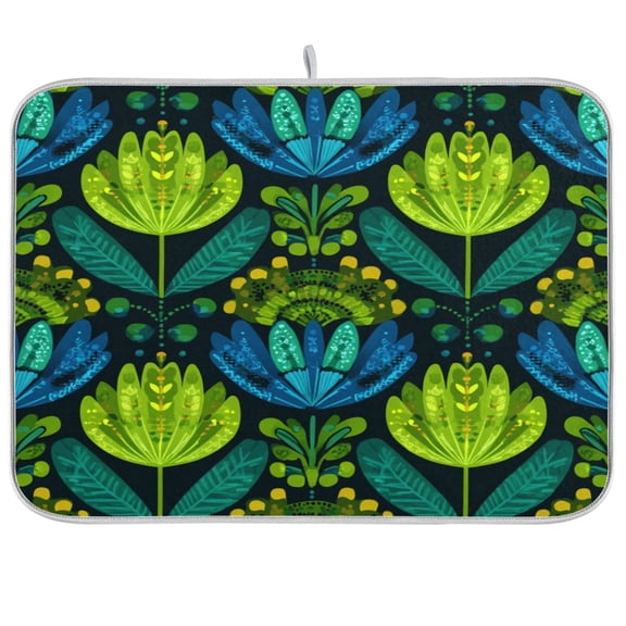 Kitchen Drying Mat Kitchen Drying Pad 16x18In Drying Dish Mat Dish Drying Mats Kitchen Countertop Multi-Function Drain Drying Mat Emerald Tulip Bold Pattern